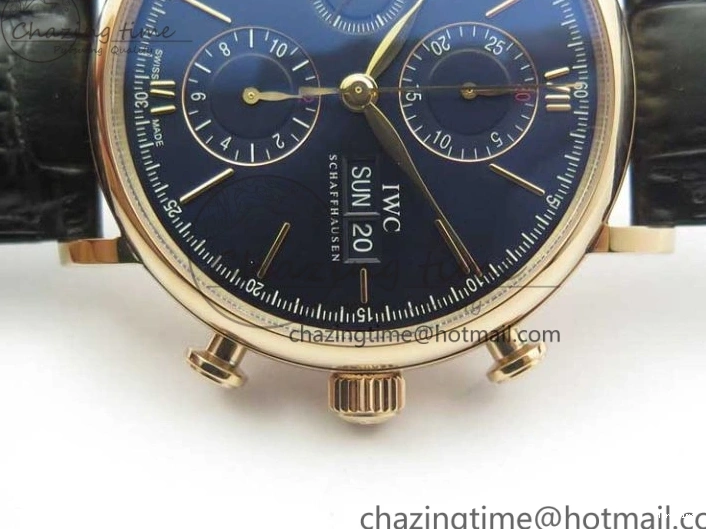 MIROTIME 0106 Portofino Chrono RG ZF 1:1 Best Edition Blue Dial Gold Markers on Black Leather Strap A FlexibleFit 7112